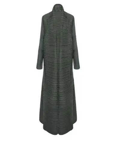 Miyake Pleated abaya with Turn-down Collar, Long Sleeve, Vintage Printed Design, Plus Size
