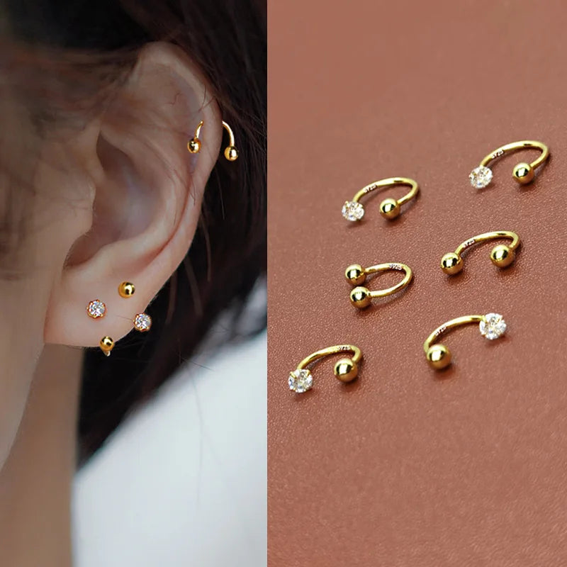 2Pcs Stainless Steel Crystal CZ Tragus Piercing Helix Studs Earrings For Women Girls Hoop Nose Ring Body Piercing Jewelry