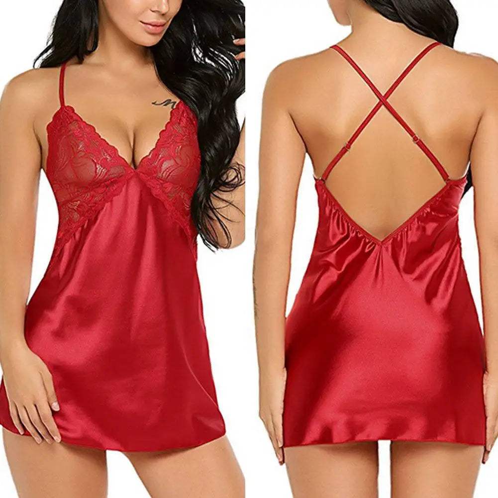 Women's Clothes 2024 Sexy Halter Backless Dress Solid Color Silky Comfortable Pajamas Homewear Fashion Lace Splicing Nightgowns