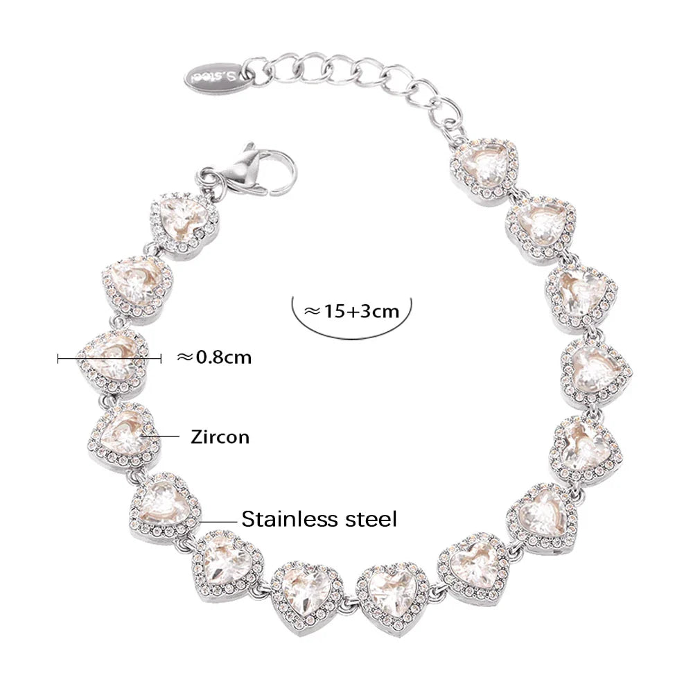 Stainless Steel Bracelets With Heart Round Zircon For Women 18K Gold Plated Waterproof Inoxidable No Tarnish Women's Bracelet