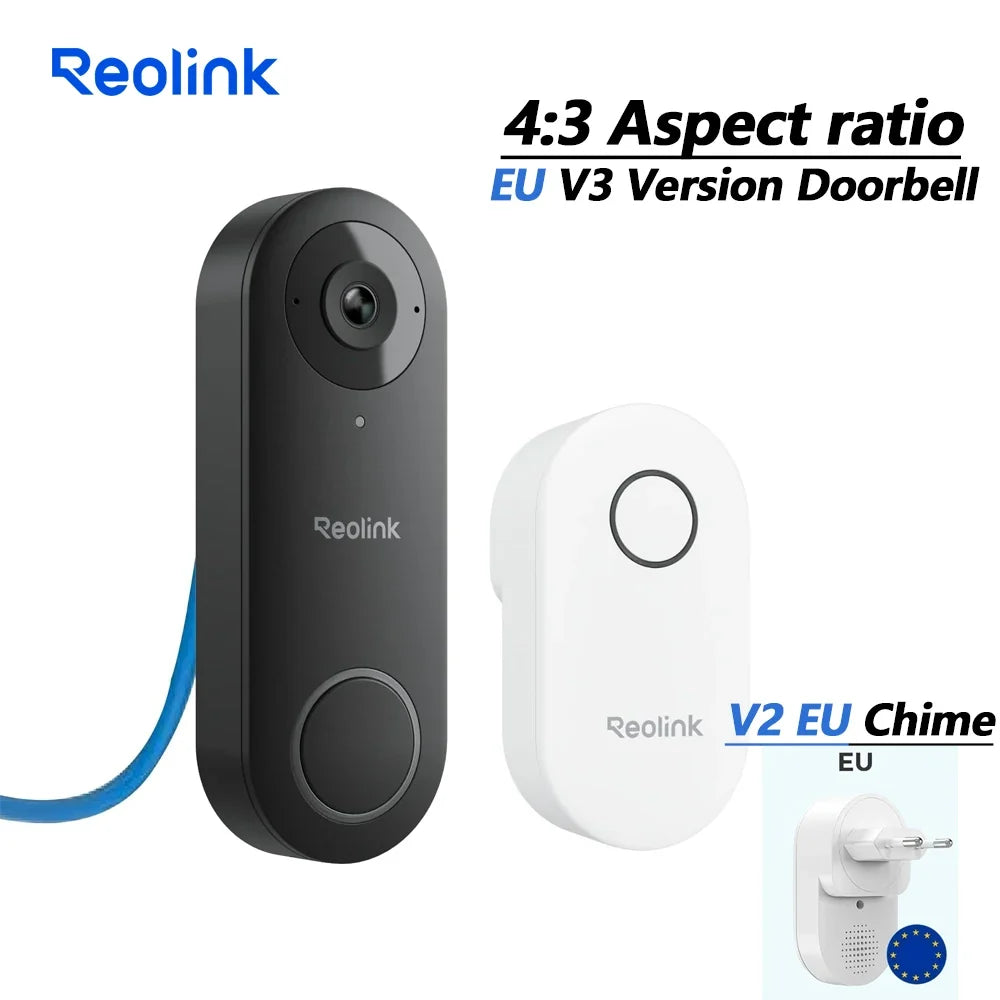 REOLINK 2K+ PoE Video Doorbell 2-Way Talk 4:3 Aspect Ratio Smart Home Video Intercom Wired Door Bell with Chime(EU&UK Optional)