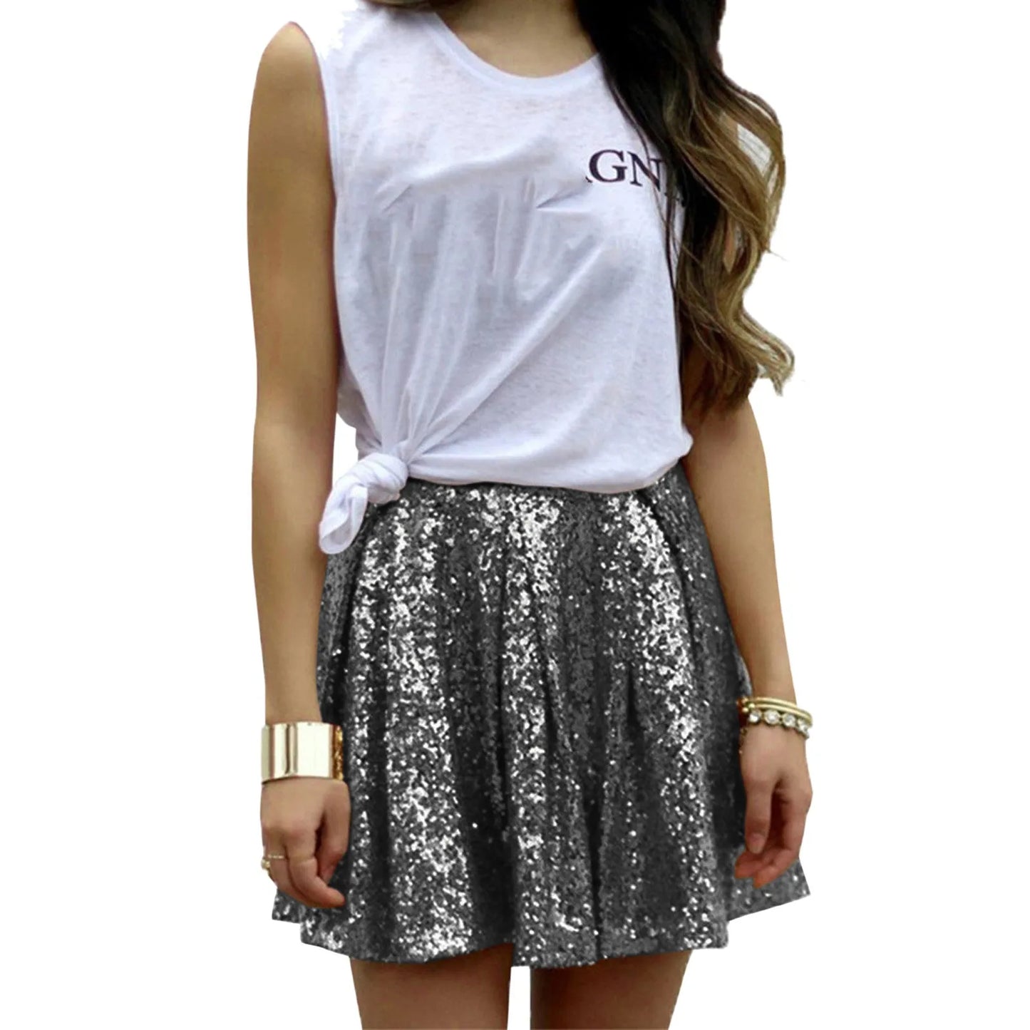 Women's Fashion High Waist Pleated Solid Color Short Skirt Sexy Holiday Cosplay Pink Sequin Skirt Elegant Party Wear Mini Skirts