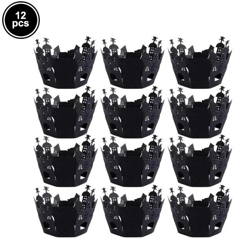 12pcs Halloween Black Bat Cupcake Wrappers Cupcake Liners Ghost Halloween Cupcake Decorations Halloween Themed Party Supplies