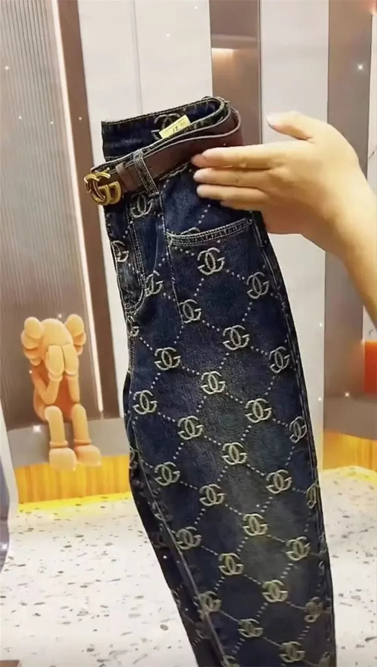 Women's Jeans For Autumn And Winter, High Waist, Loose Fit, Slim Fit, Shopping And Leisure, High-end Brand Pants, 2024 New Item