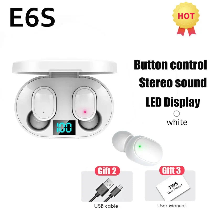 E6S Bluetooth Earphones Gaming Headset Earbuds TWS Blutooth Earphone Wireless Hearing Aids Sports EarBuds HiFi Stereo Headphones