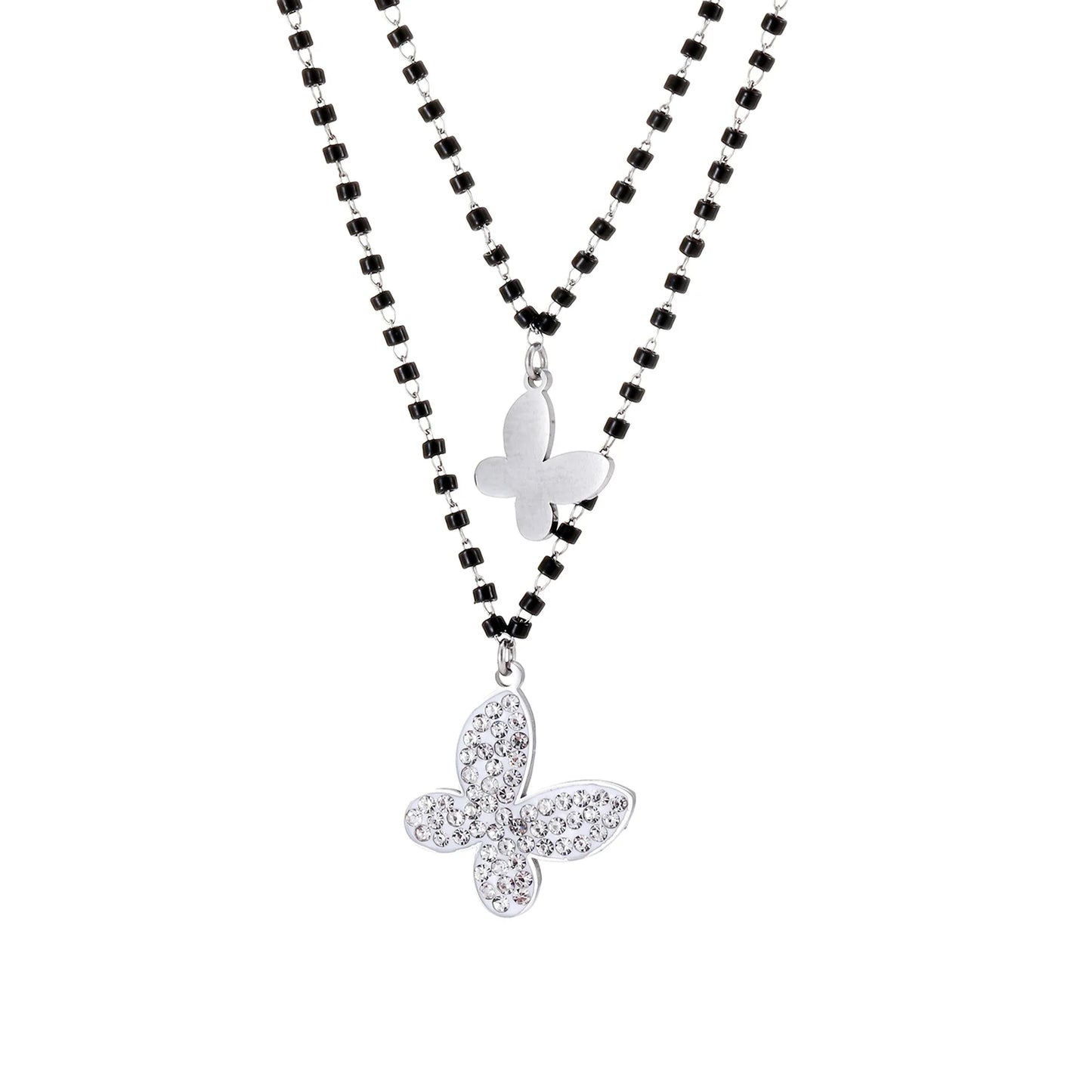 Fashion Double Layer Black Crystal Beads Necklace For Women Stainless Steel Star Choker Necklace Women's Jewelry femme Bijoux