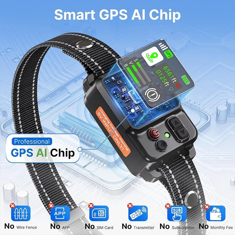 2025 Upgrade Pet GPS Wireless Electronic Fence Dog Fence and Barking Stopper Dog Trainer Training Electric Shock Collar