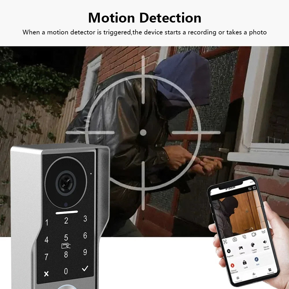 ANJIELO 2-Wire Video Door Phone with TUYA App IC Card PIN Unlock 24 IP Camera Support Smart Video Intercom System for Home 1080P