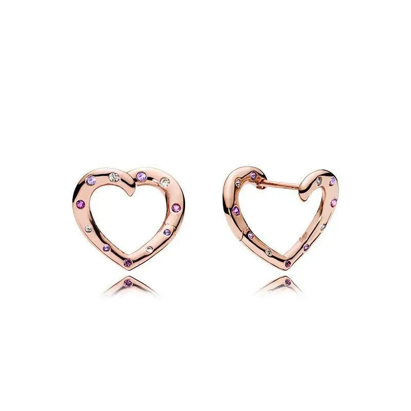 100%925 Pure Silver Classic Water-Drop Heart-Shaped Round Stud