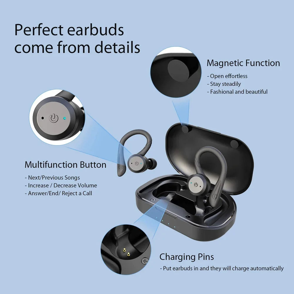 BE1032 NEW Bluetooth 9D HiFi Stereo Music Earphones TWS Wireless Waterproof Sports Headphones Noise Reduction Headset for iPhone
