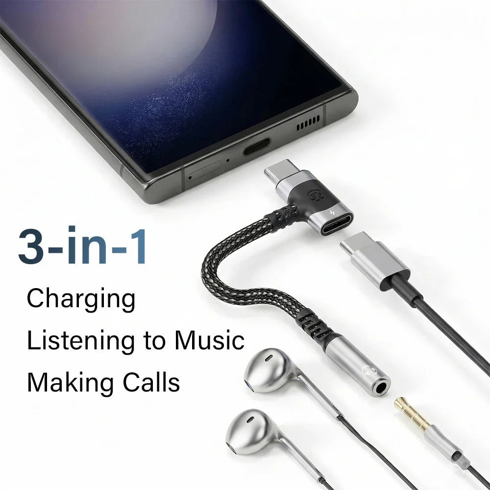 USB C to 3.5mm Audio Adapter with DAC for Gaming Headset Samsung S26 S25 iPhone 17 AUX Cable Converter Plug Kit