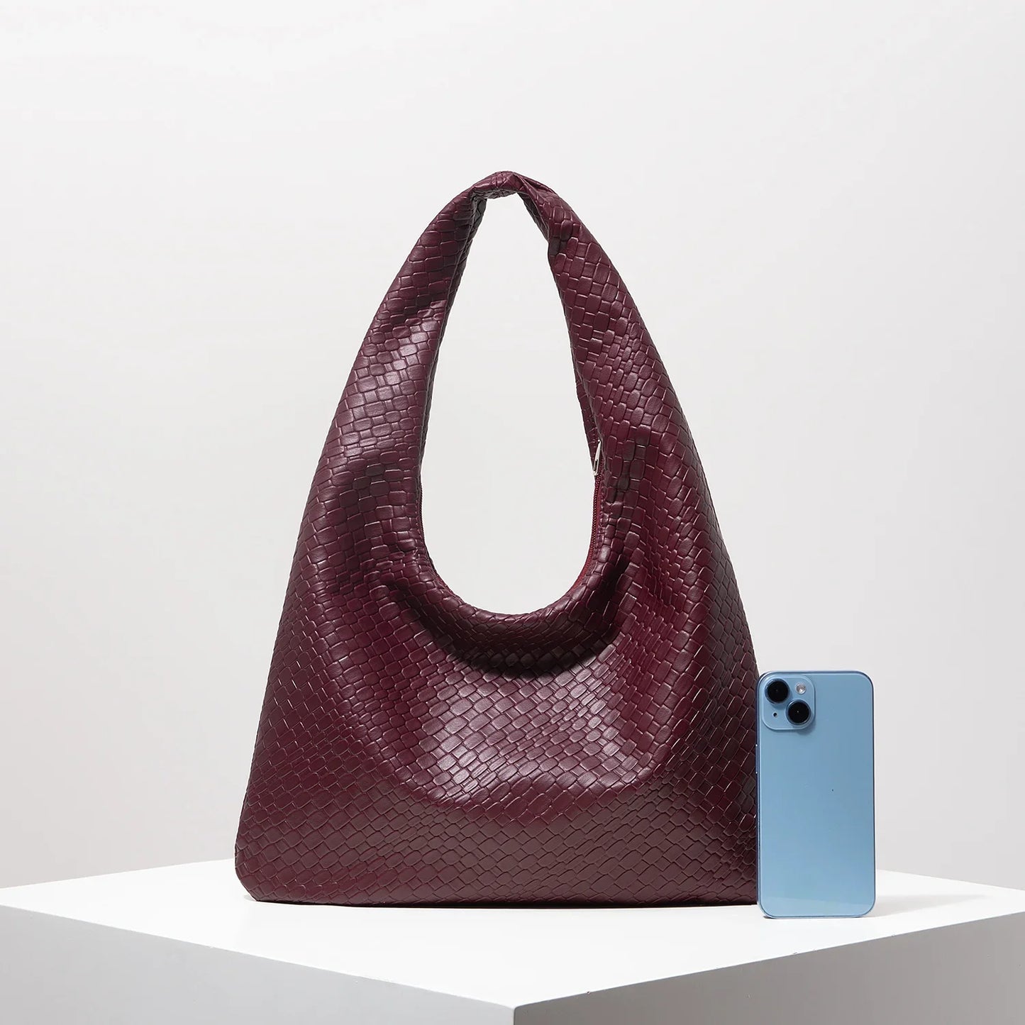 Retro Artificial Woven Leather Shoulder Bag, Women's Handbag, Large Capacity Tote Bag, Crescent Bag, Zipper Armpit Bag, Daily Commuter Bag (Random Pattern)