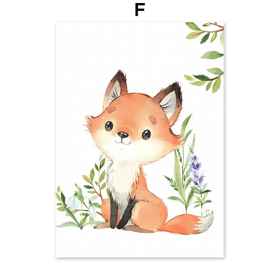 Woodland Nursery Prints Forest Animal Deer Rabbit Bear Fox Custom Wall Art Canvas Painting Poster Wall Pictures Kids Room Decor