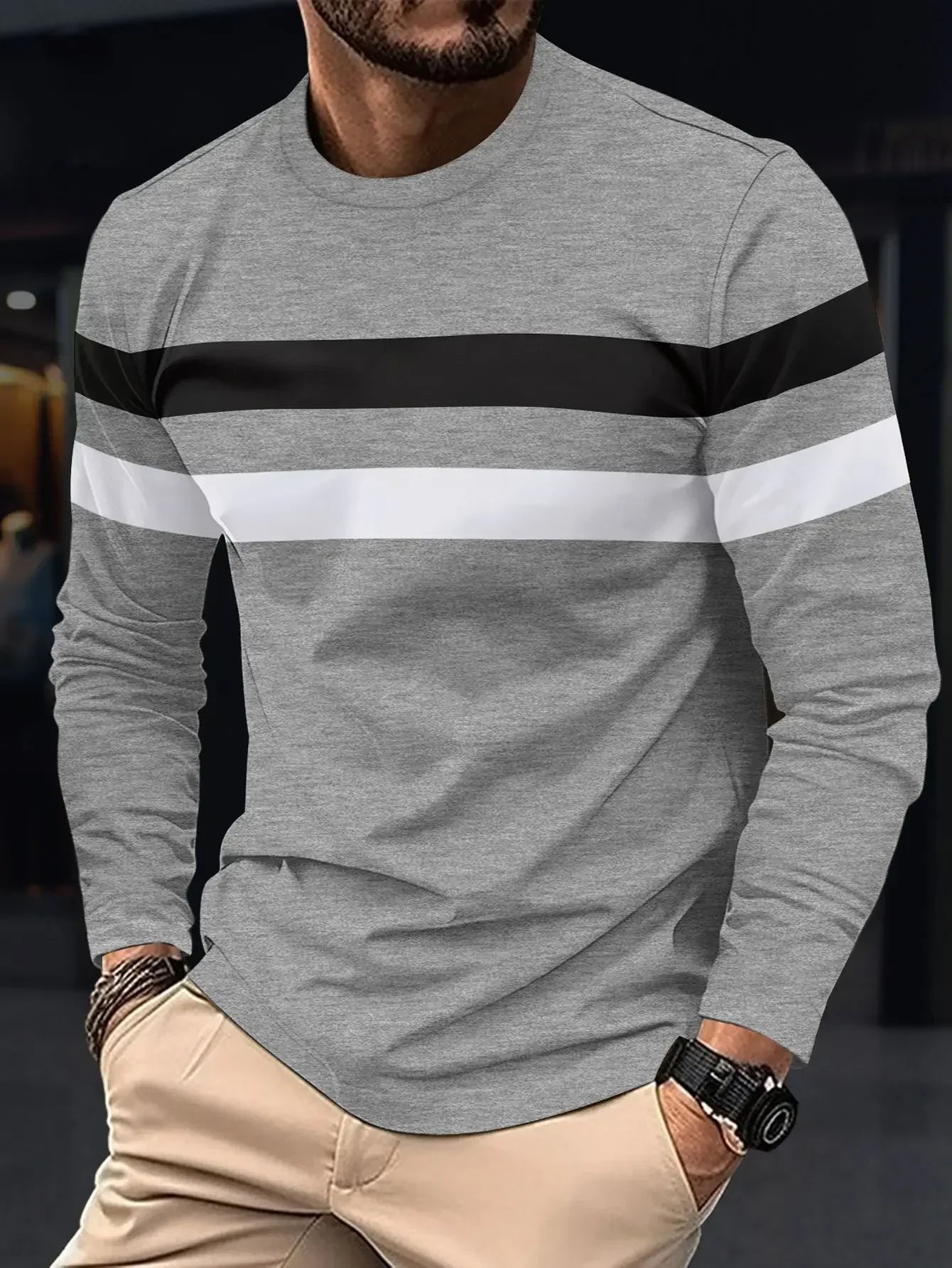 2025 Autumn/Winter Fashion, Men Long Sleeve Round Neck T-shirt Anti Wrinkle.