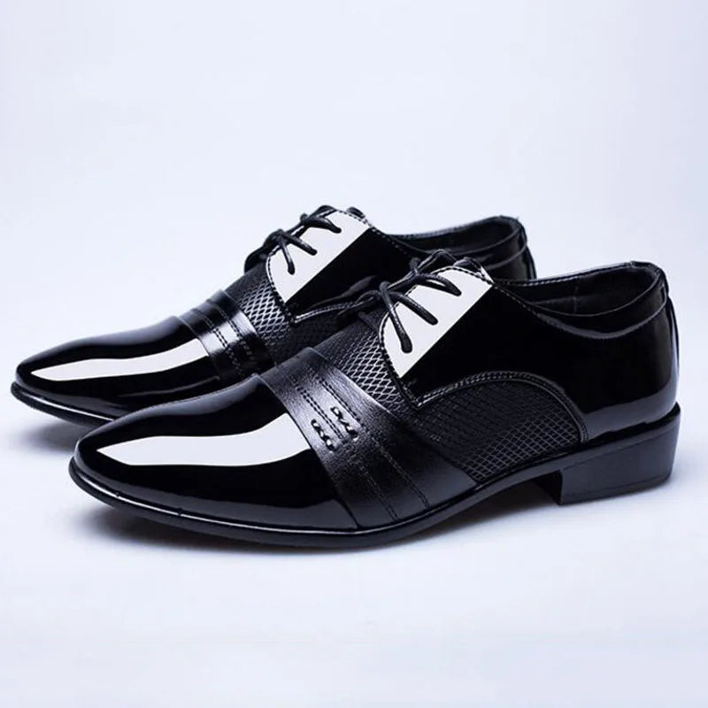 New British Men's Leather Shoes, Classic Man Pointed Toe Formal Shoes Lace Up.