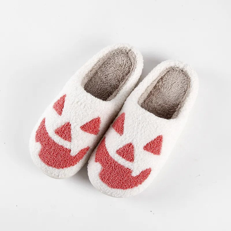 Halloween Slippers Ghost Face Slippers Pumpkin Slippers Men Flat Soft Plush Cozy Indoor Fuzzy Women House Shoes Fashion Gift Hot