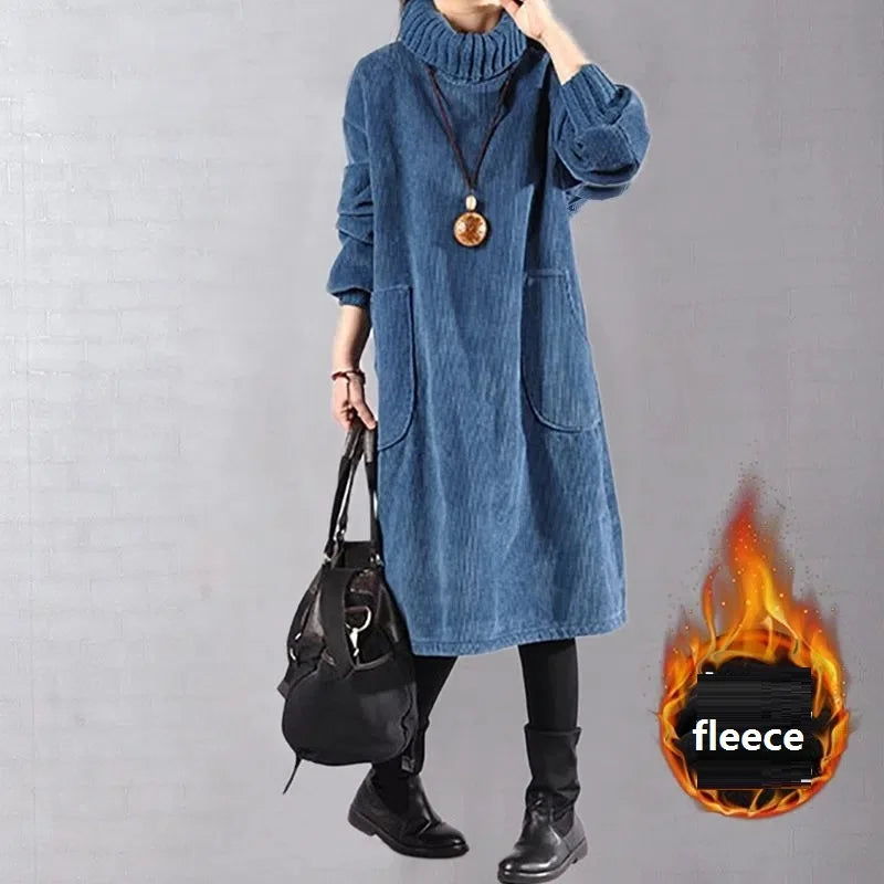 Large Size Women Dress Winter Dress Women Lady Vestidos Long Sleeve Warm Long Dress