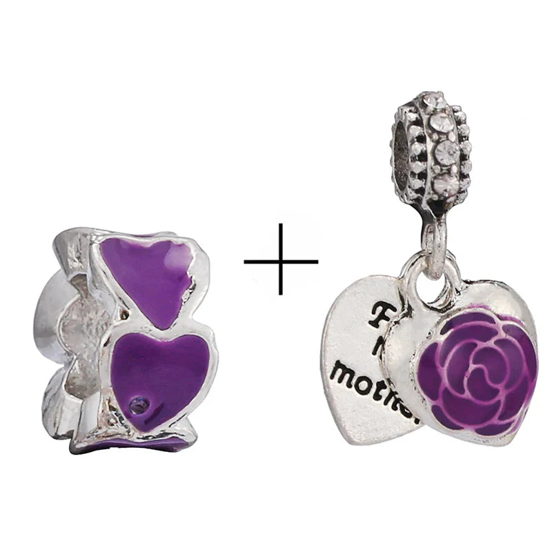 BRACE CODE 2Pcs/Lot Pan Spring New Purple Charm Love Floral Diy Beads Pendant Making Men's Women's Children's Fine Bracelets