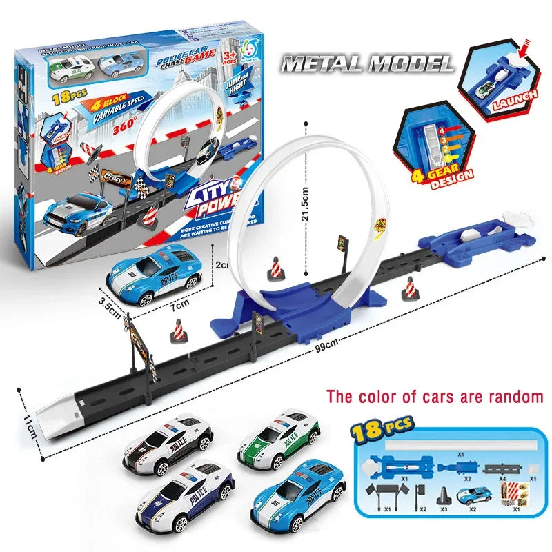 Stunt Speed Double Competition Car Wheels Model Racing Track DIY Assembled Rail Kits Catapult Vehicle Boy Toys For Children Gift