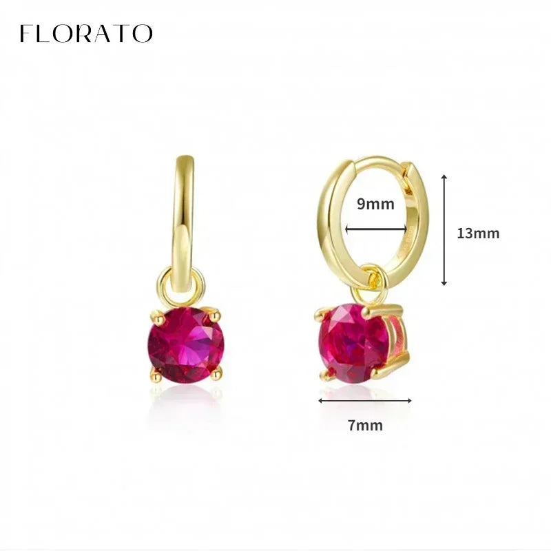925 Sterling Silver Ear Needle Rose colors Zircon Hoop Geometric Pendant Earrings for women Luxury Fashion Wedding Jewellery2023