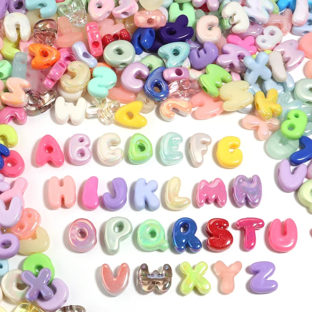 20-30pcs/lot Big Hole Cartoon English Letters Acrylic Beads Colored