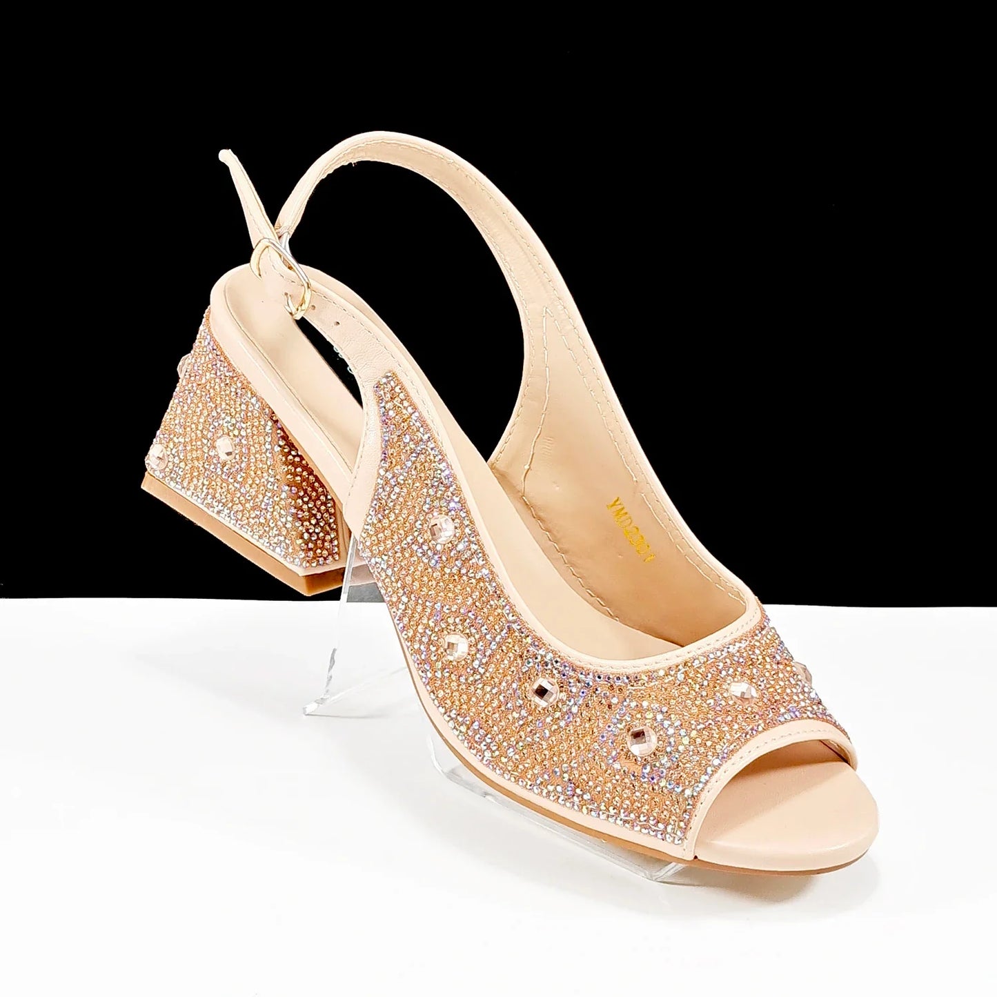 QSGFC 2024 Rhinestone Design INS Hot Sale New Arrivals African Shoes and Bag Set in Green Color Open Toe Comfortable Women Heels