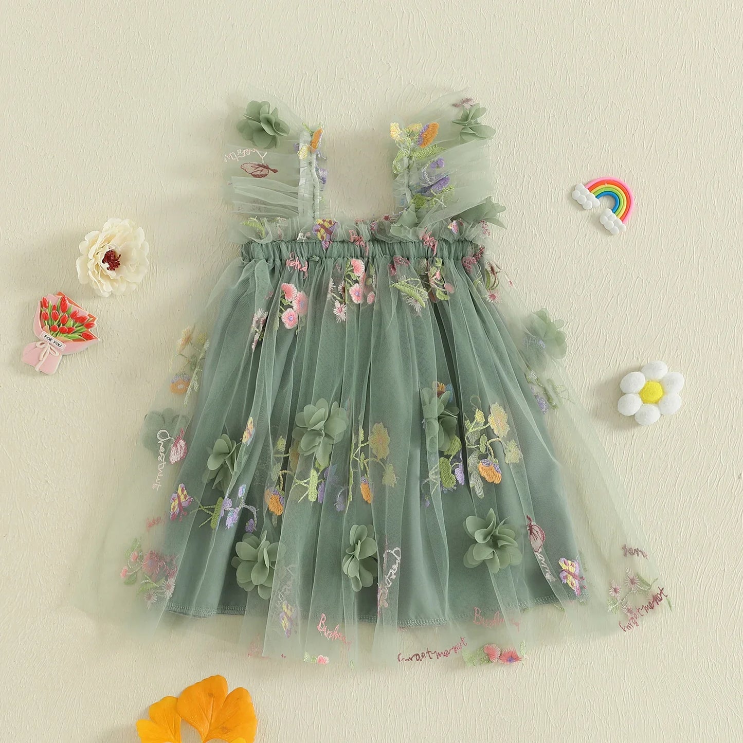 Baby Girl Square Neck Floral Embroidery Lovely Dress Kid Princess