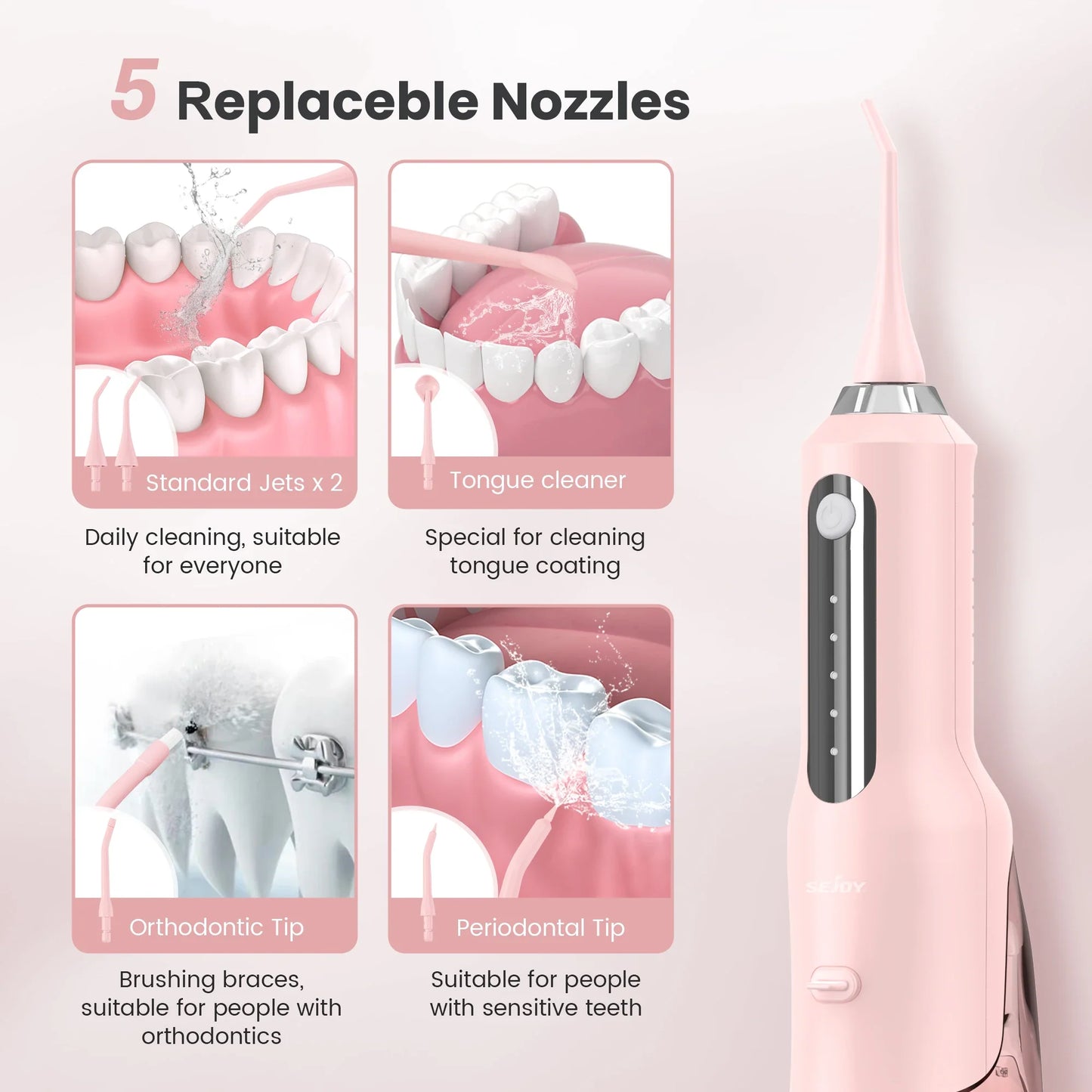 SEJOY Water Flosser for Teeth Irrigator Teeth Whitening Tool Portable Water Pick Personal Care Appliances Dental Teeth Cleaner