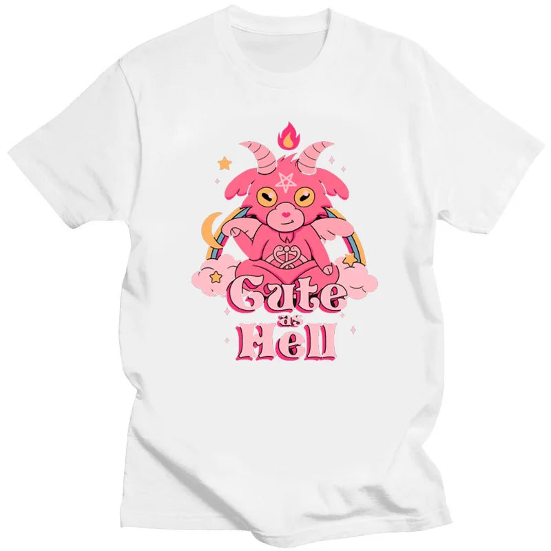 Kawaii Pastel Goth Cute Creepy Black Cat Tshirt Women Summer XS-4XL Tops Creative Pattern Personalized Street Tee Y2k