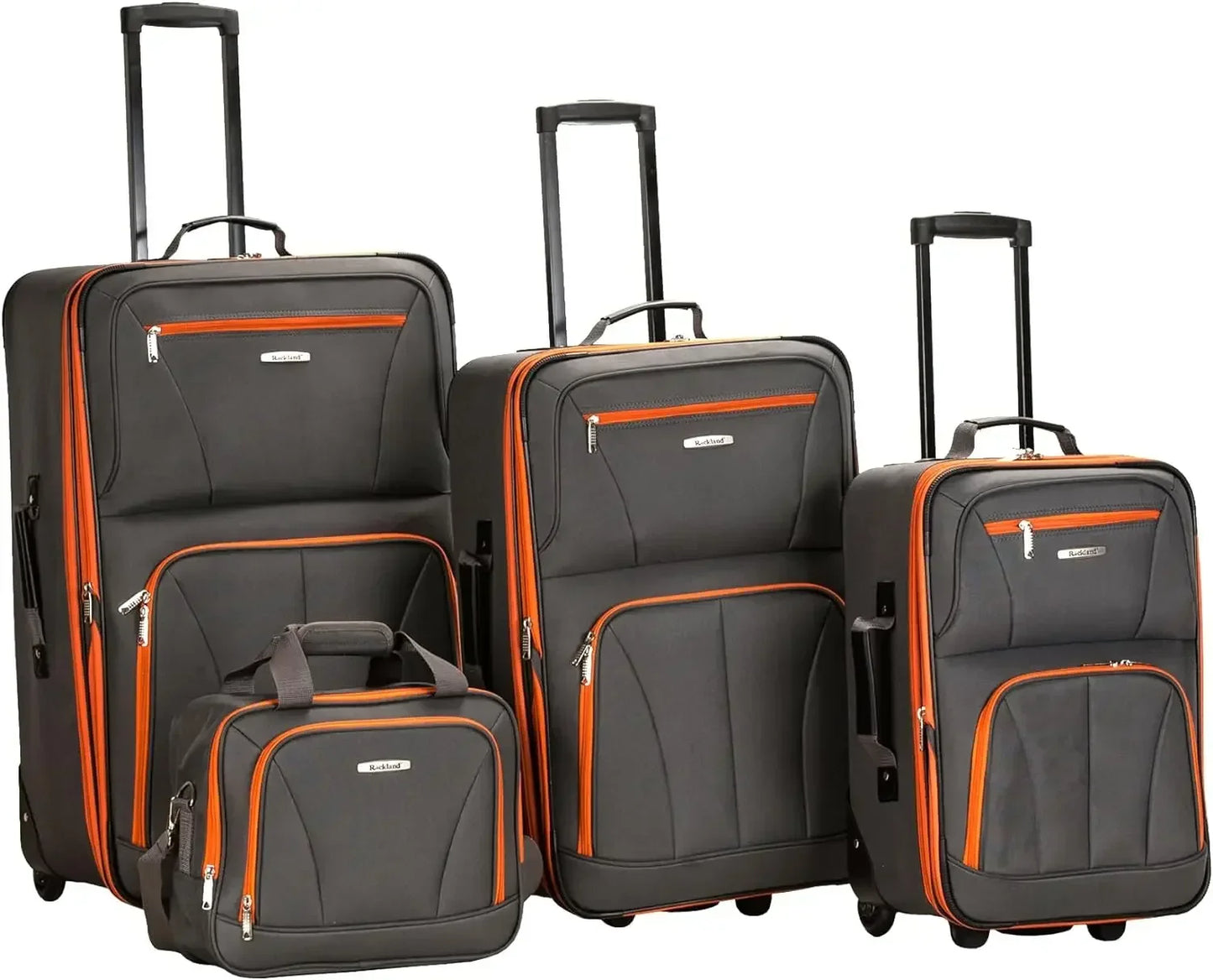 Softside Upright Luggage Set,Internal Retractable Handles Expandable, Charcoal, 4-Piece (14/19/24/28)，Expandable Luggage