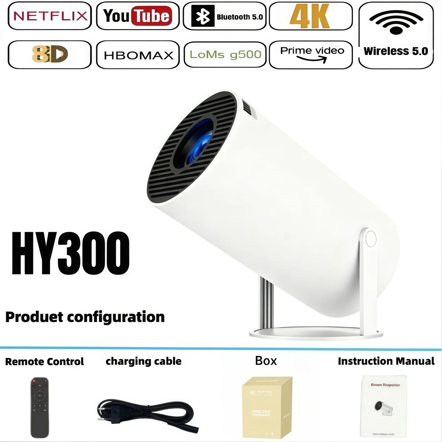 Mini HY300 Smart Android Projector Portable Wireless Home Theater Pocket Projector with Latest Technology HY300