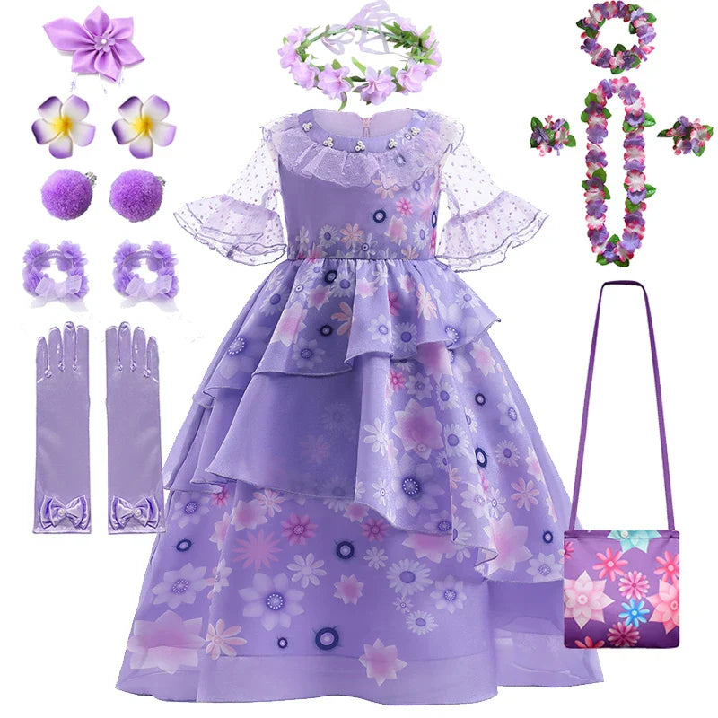 Halloween Girls Disney Encanto Isabela Princess Dress Baby Girls Isabela Cosplay Costumes Carnival Birthday Party Clothings