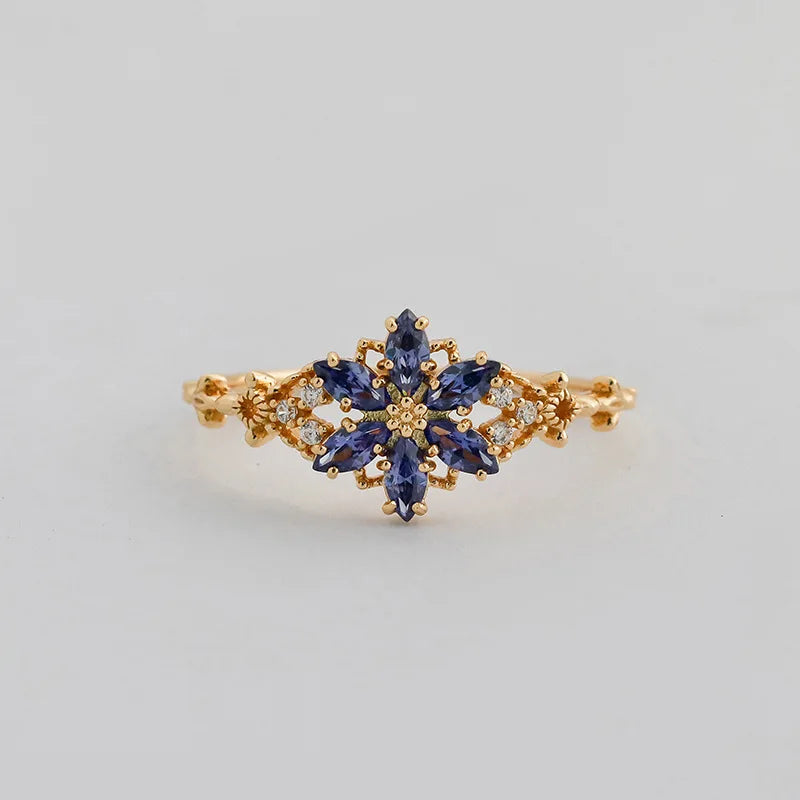 Natrual Moostone Ring For Women Tanzanite Gemstone 925 Sterling Silver Gold Plated Fine Jewelry Romantic Winter Snowflake