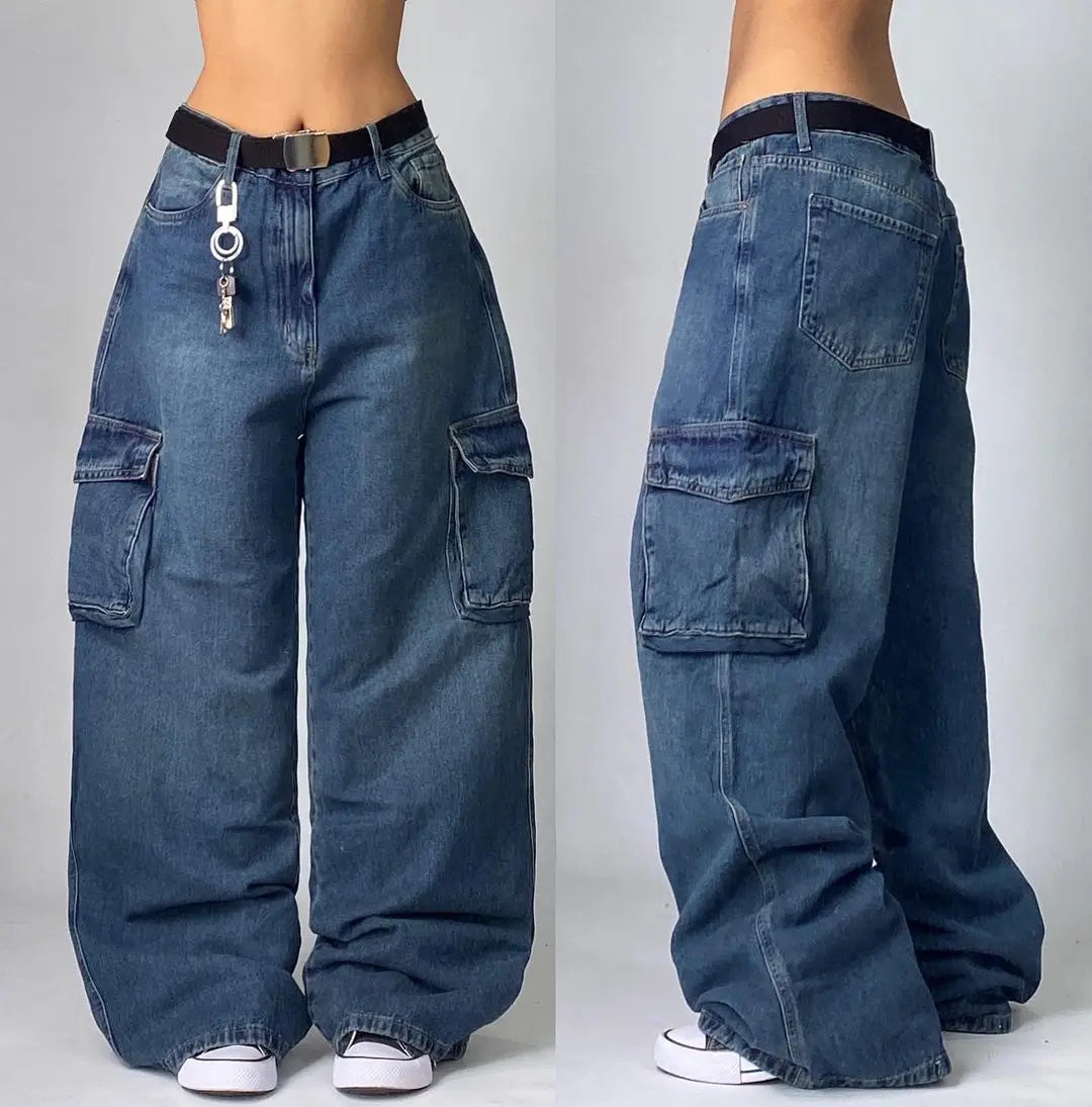 American New Fashion Pattern Embroidered Baggy Jeans Women Y2K Harajuku Vintage Gothic Hip Hop Popular High Waist Wide Leg Pants