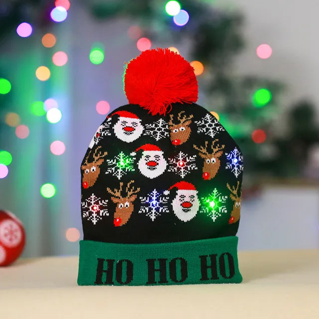 LED Christmas Hat Creative Flashing Led Light Knitted Hat Snowman Winter Warm Color Knitted Cap Christmas Gift