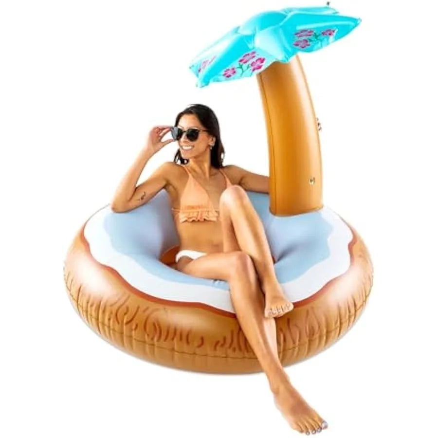BigMouth Inc Giant Inflatable Coconut Pool Float Durable Vinyl Ring Tube Summer Party Water Floatie Patch Kit Included