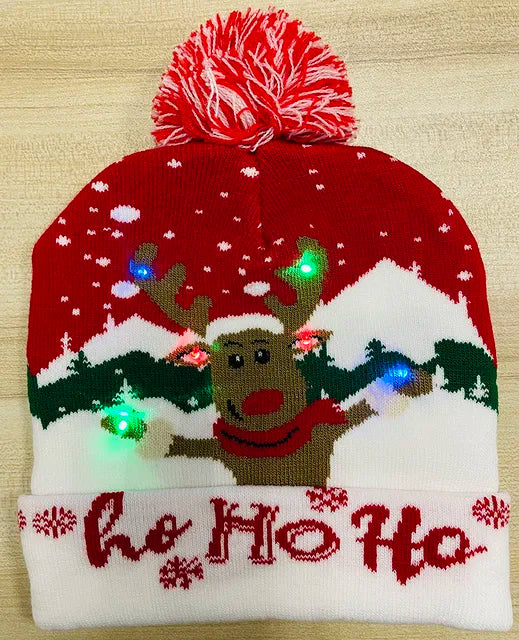 LED Christmas Hat Creative Flashing Led Light Knitted Hat Snowman Winter Warm Color Knitted Cap Christmas Gift
