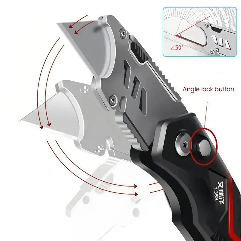 Folding Utility Knife Replaceable Blade Cutter for Cable Cartons Cardboard Boxes Sharp Durable with Safety Lock Easy Blade Chang