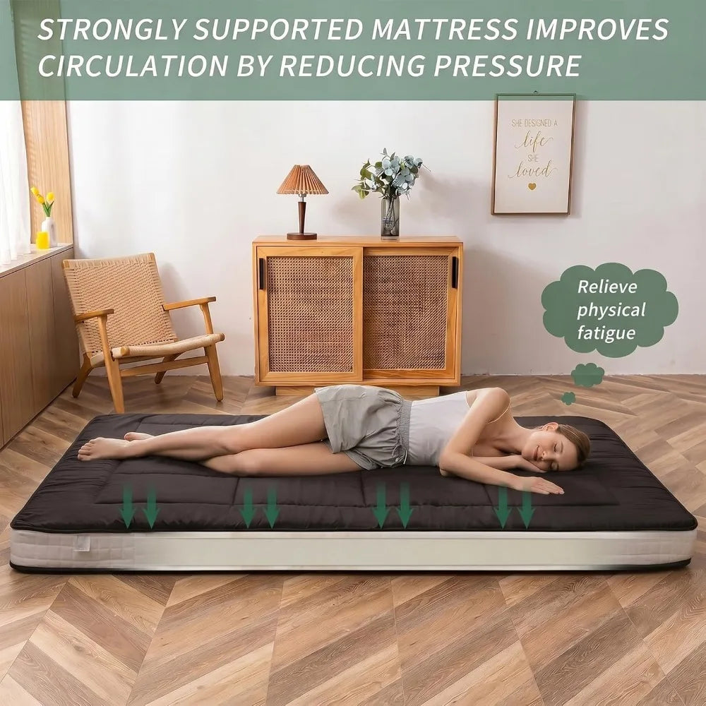 Foldable Roll Up Floor Futon Mattress for Adults Kids Narrow Twin Size Black