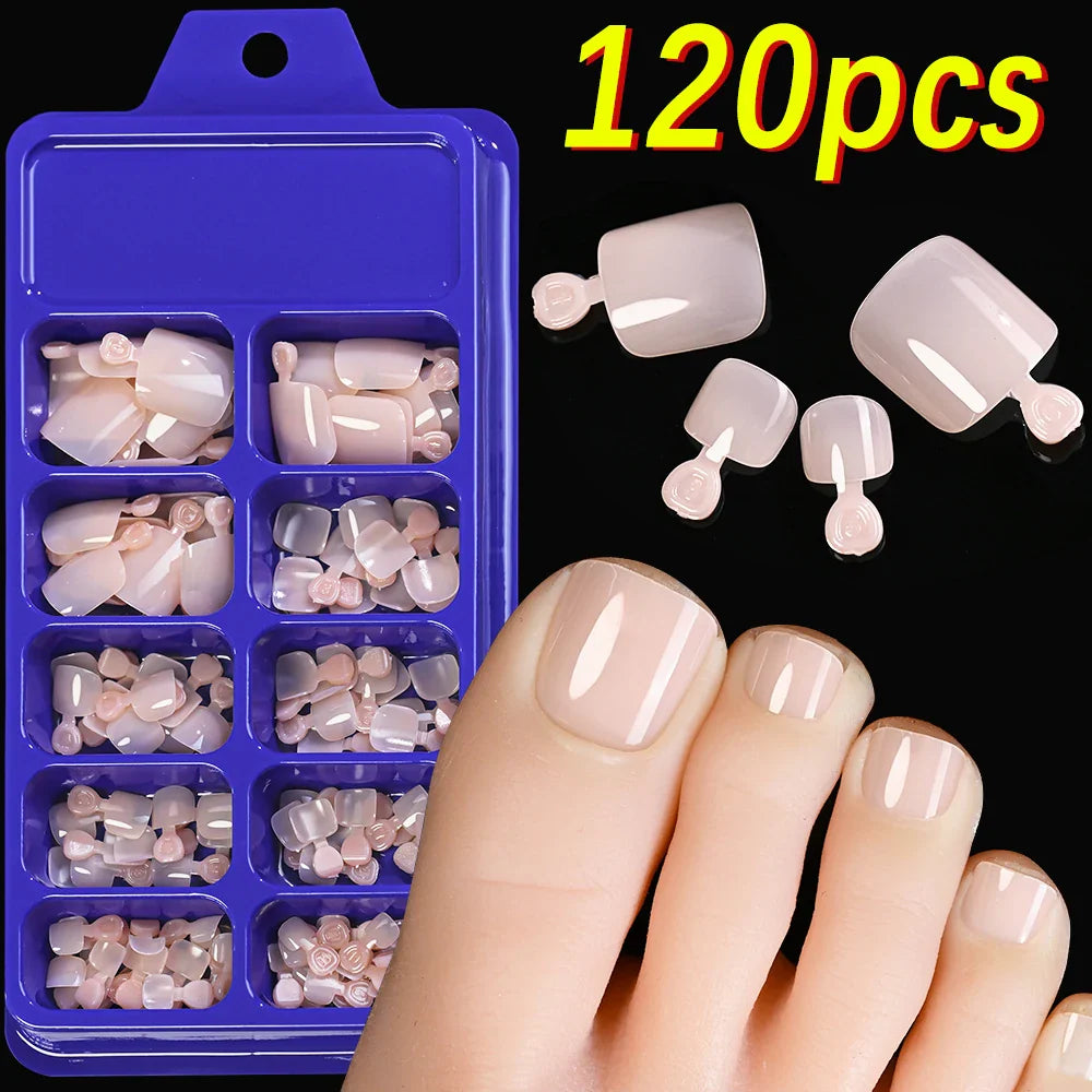 100PCS Short Square False Toenail Tips, Full Cover Acrylic Nail Art.