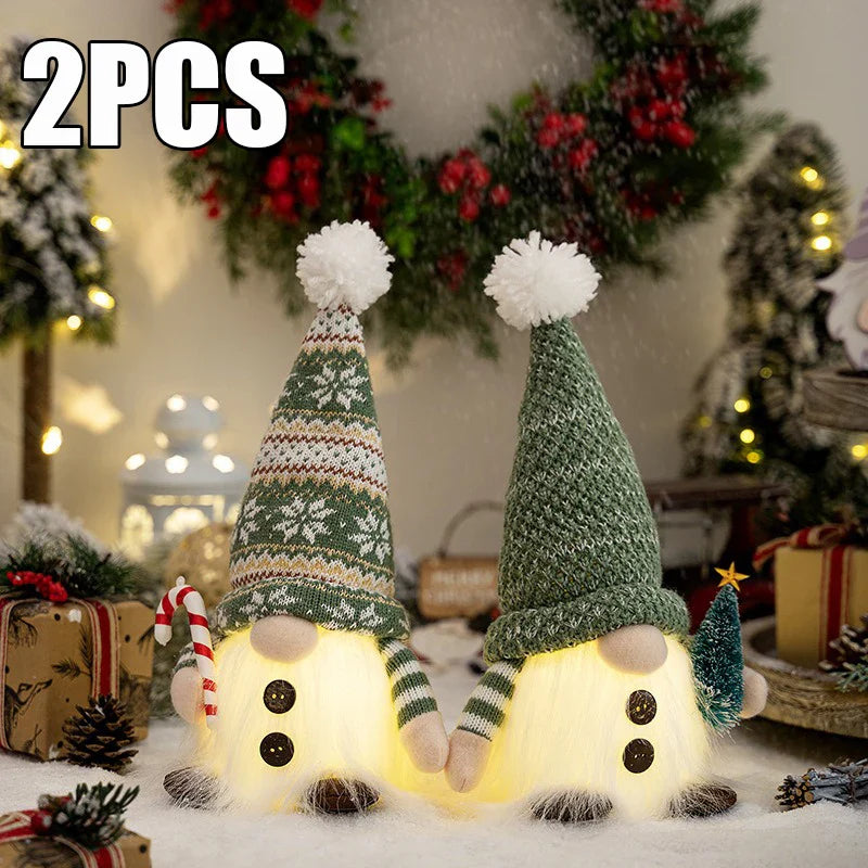30CM Glowing Knitted Gnome Doll with Led Night Light Christmas Decorations 2024 Home Xmas Tree Decor Navidad New Year 2025 Gift