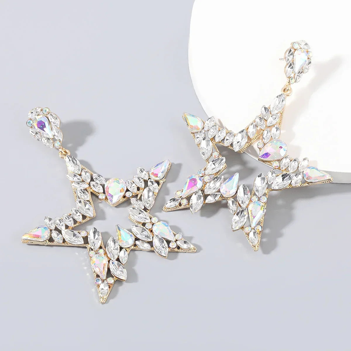 New Fashion women's Color Matching Big Rhinestone Love Heart-shaped Star Drop Earrings women's Jewelry Temperament Accessories