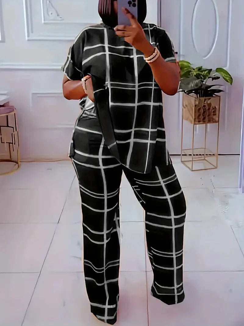 Short Sleeve 2 Piece Women Sets 2025 Spring Summer Matching Sets Stripe Print Two Pieces Sets Top Pants Suits Outfits Clothing