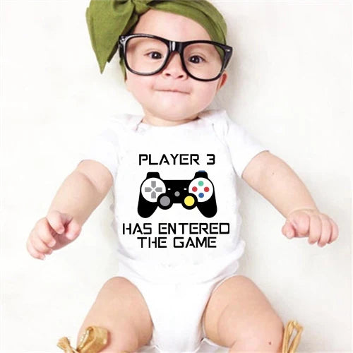 PLAYER 3 Newborn Romper Casual Short Sleeves Baby Boy Clothes Bodysuits Cartoon Graphic Toddler Girls Jumpsuits