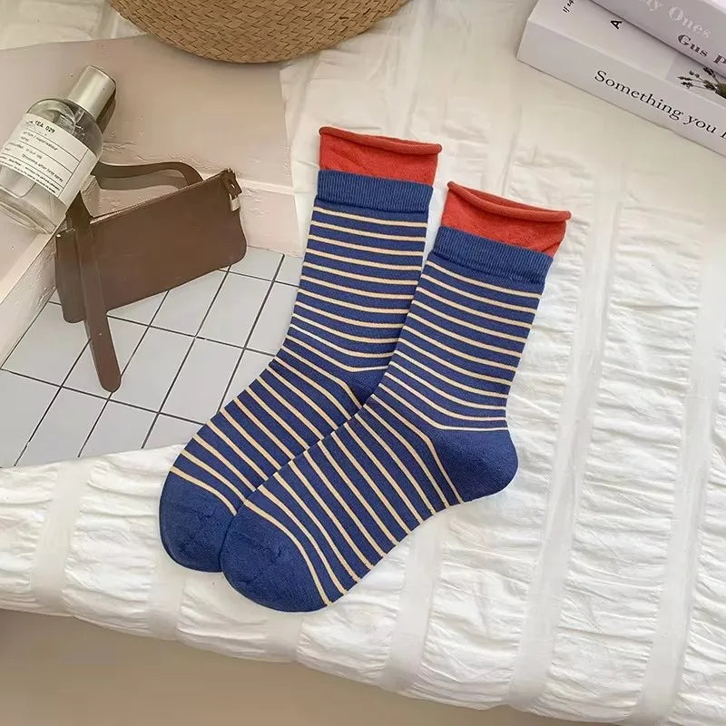 New Women Socks Cute Love With Heart Print Sock Cotton Harajuku Vintage Happy Female Dots Heart Kawaii Sox White Pink Crew Sock