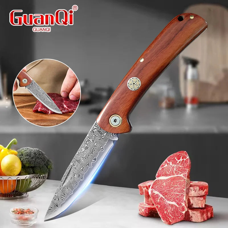 Folding Blade Kitchen Knife Stainless Steel Meat Cleaver With Wood Handle Cooking Household Meat Fruit Vegetables Barbecue Knife