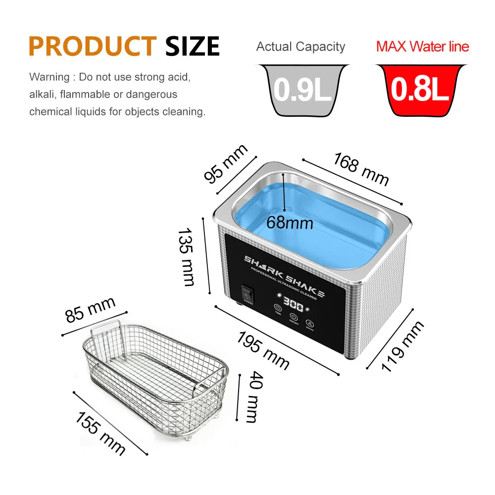 900ml Ultrasonic Cleaner Bath 60W Timer Ultrasound Sonic For Glasses Jewelry Watches Manicure Stones Cutters Razor Washing Bath