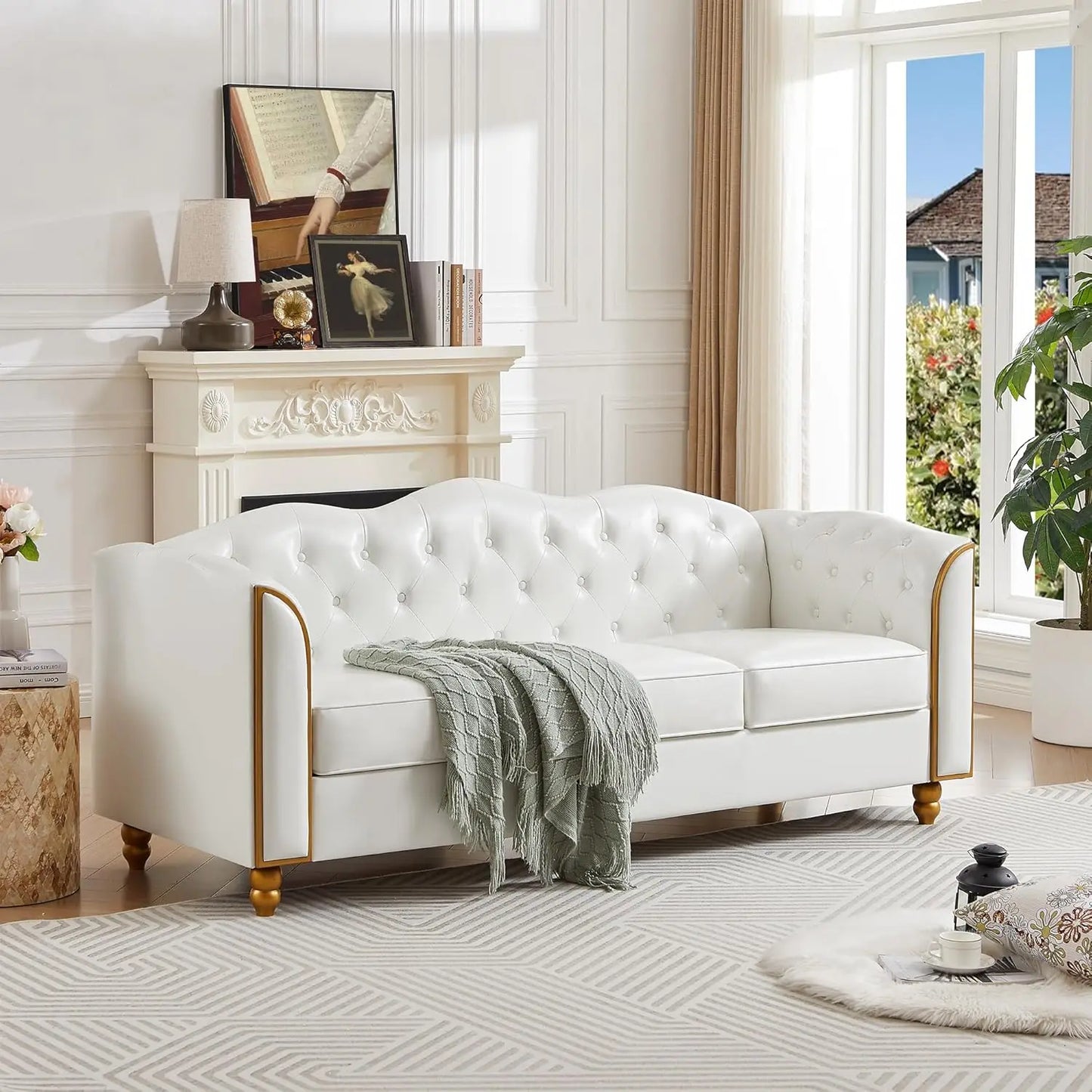 78" Leather Sofa Couch, Soft 3 Seater Sofa Living Room.