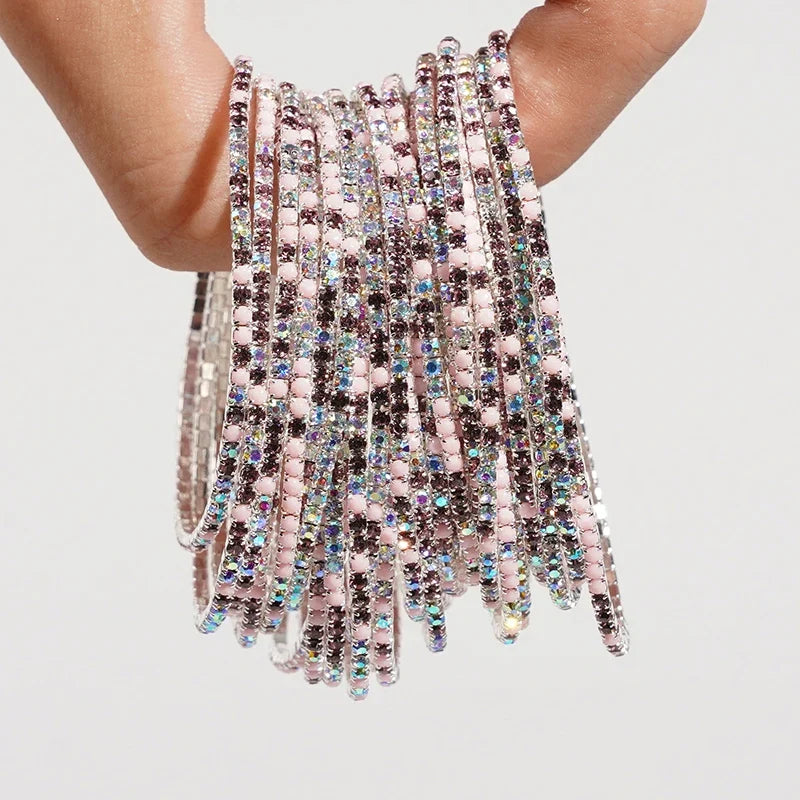 5pcs Fashion Colorful Acrylic Crystal Rhinestone Elastic Bracelet For Women Stretch Wristband Wedding Bracelets Daily Jewelry