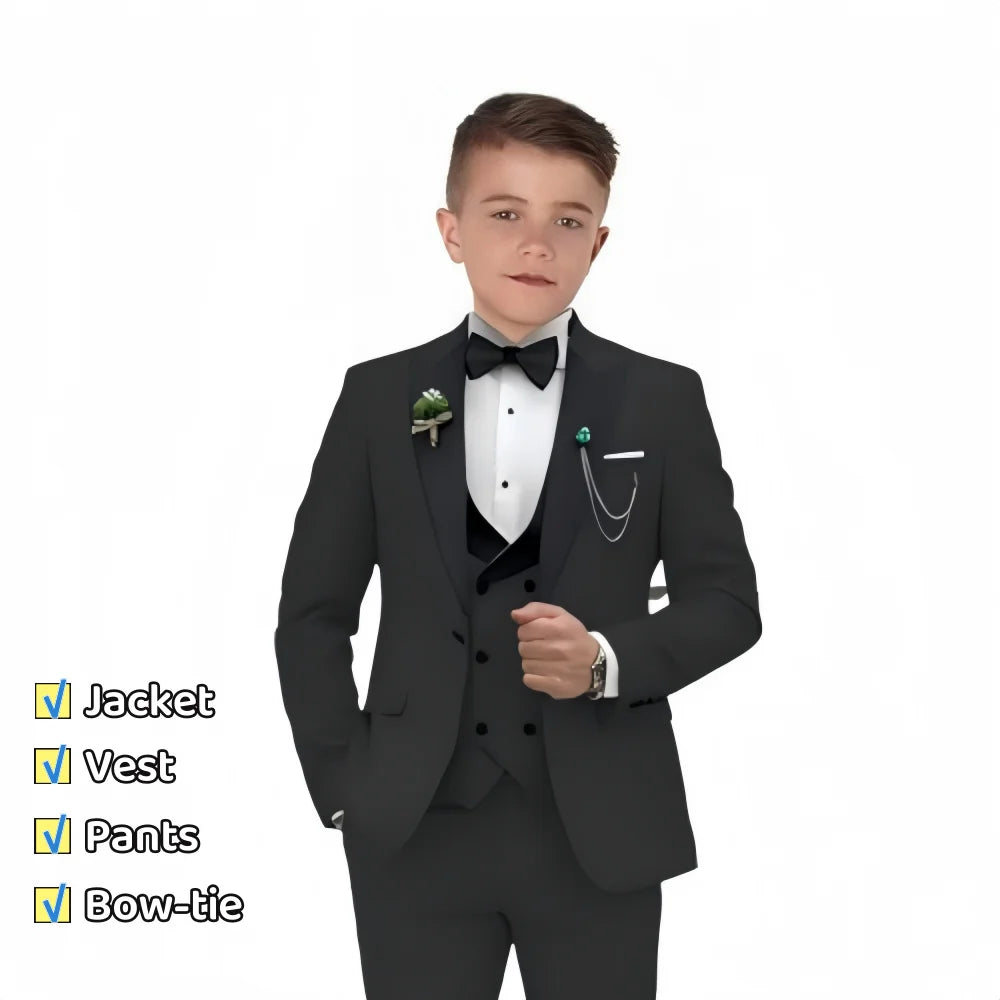 Autumn New Arrival Kids Formal Suit Set, 3 Pieces Velvet Notched Lapel Neck , Matching Vest and Pants, Boy's Tuxedo Set.